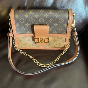 Louis Vuitton LV Monogram reverse dauphine MM flap crossbody chain bag brown/tan